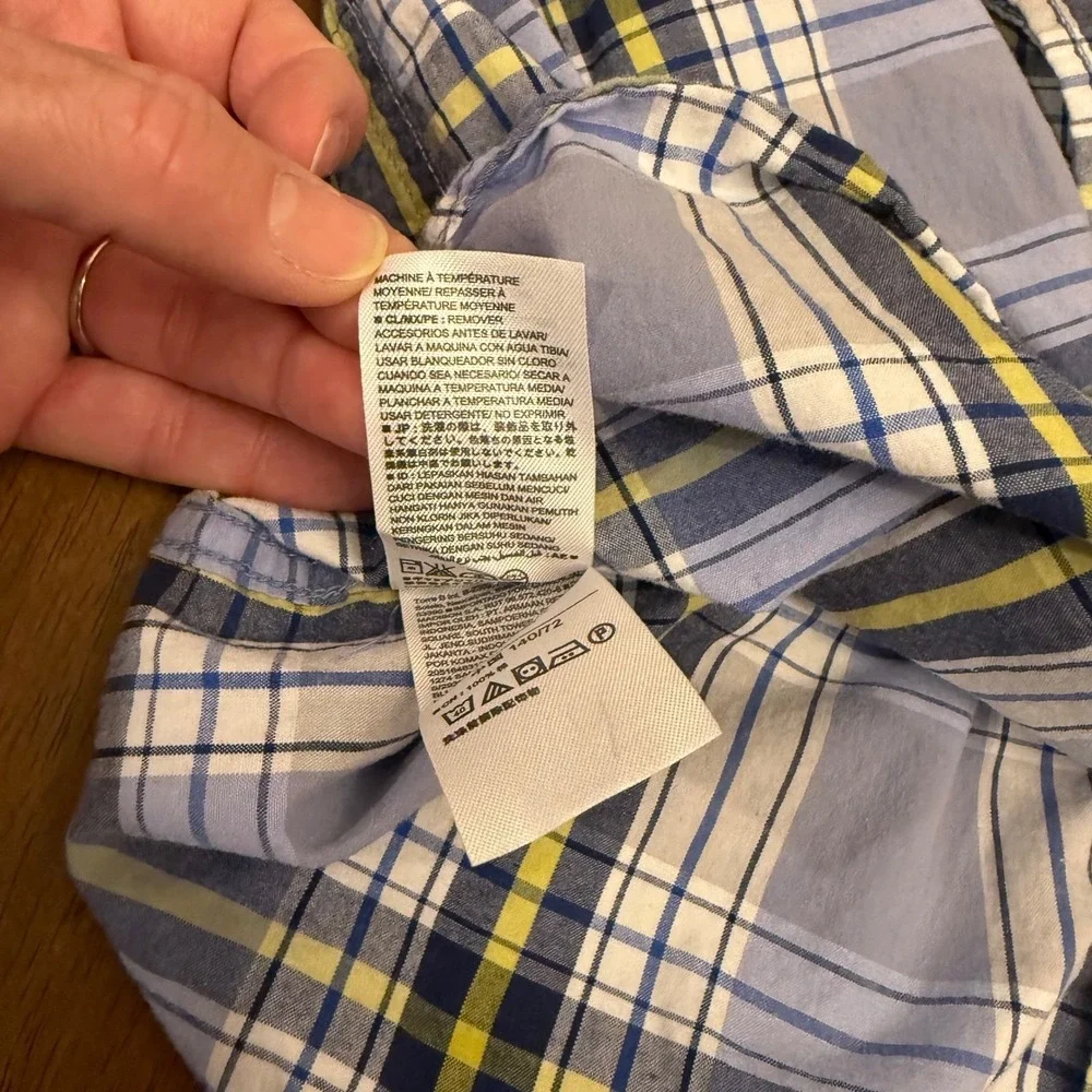Old Navy Plaid Long Sleeve Button Up‎ Shirt Kids Size L G 10/12 Blue Yellow